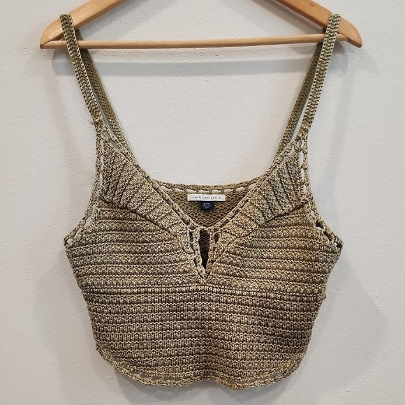 American Eagle Outfitters Olive Green Crochet Crop Top - Picture 2 of 8